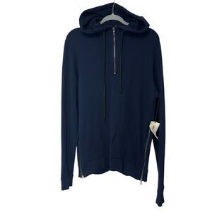 Cotton Citizen Sweatshirt Mens Small Navy Blue Quarter Zip Hooded Side Zippers